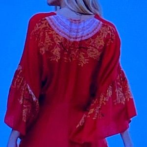 Free People Sunset Dreams Boho Ruffle Tunic Top Red